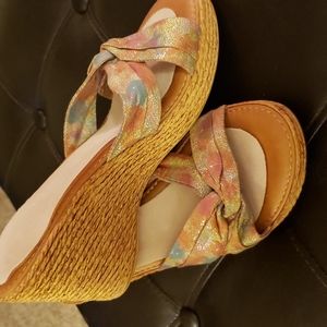 Shimmery Pastel Wedge Sandals